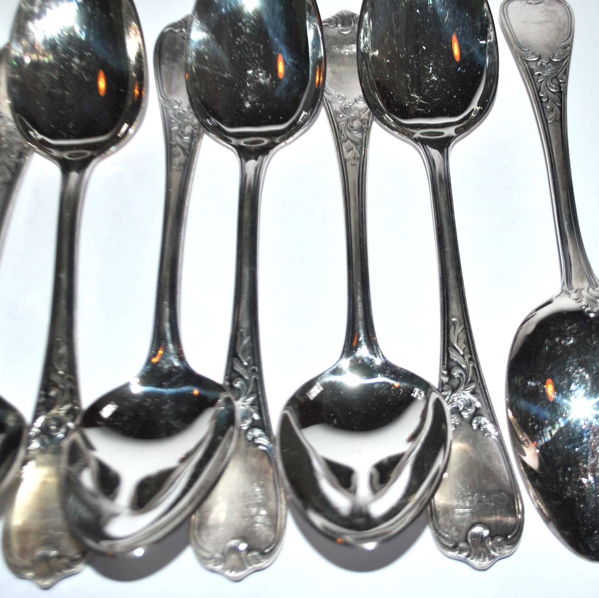 Set of 12 ercuis soup spoons in silver metal - marly rocaille decoration 20.5cm