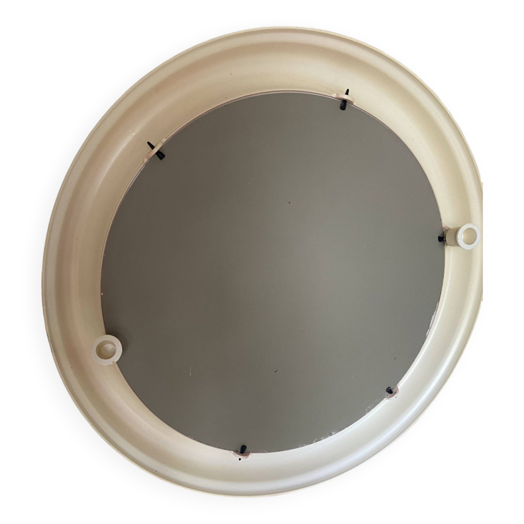 Round Beige and Coral Plastic Wall Mirror from the 70s-80s