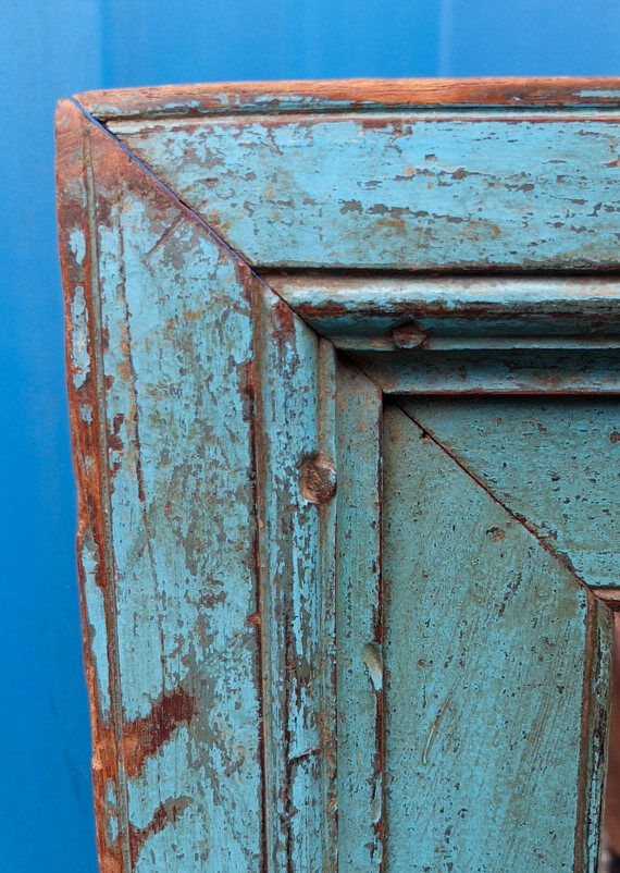 Vintage blue Indian mirror 92x92cm