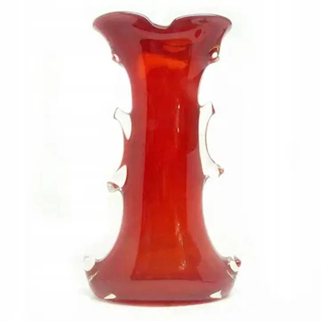 Shark fin vase, mid-century modern, red glass, Poland, 1970s