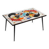 Mid Century Italian Modern Iron Table with Tiled Top and Abstract Motif