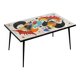 Mid Century Italian Modern Iron Table with Tiled Top and Abstract Motif