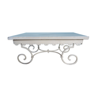 Wrought iron coffee table wooden top