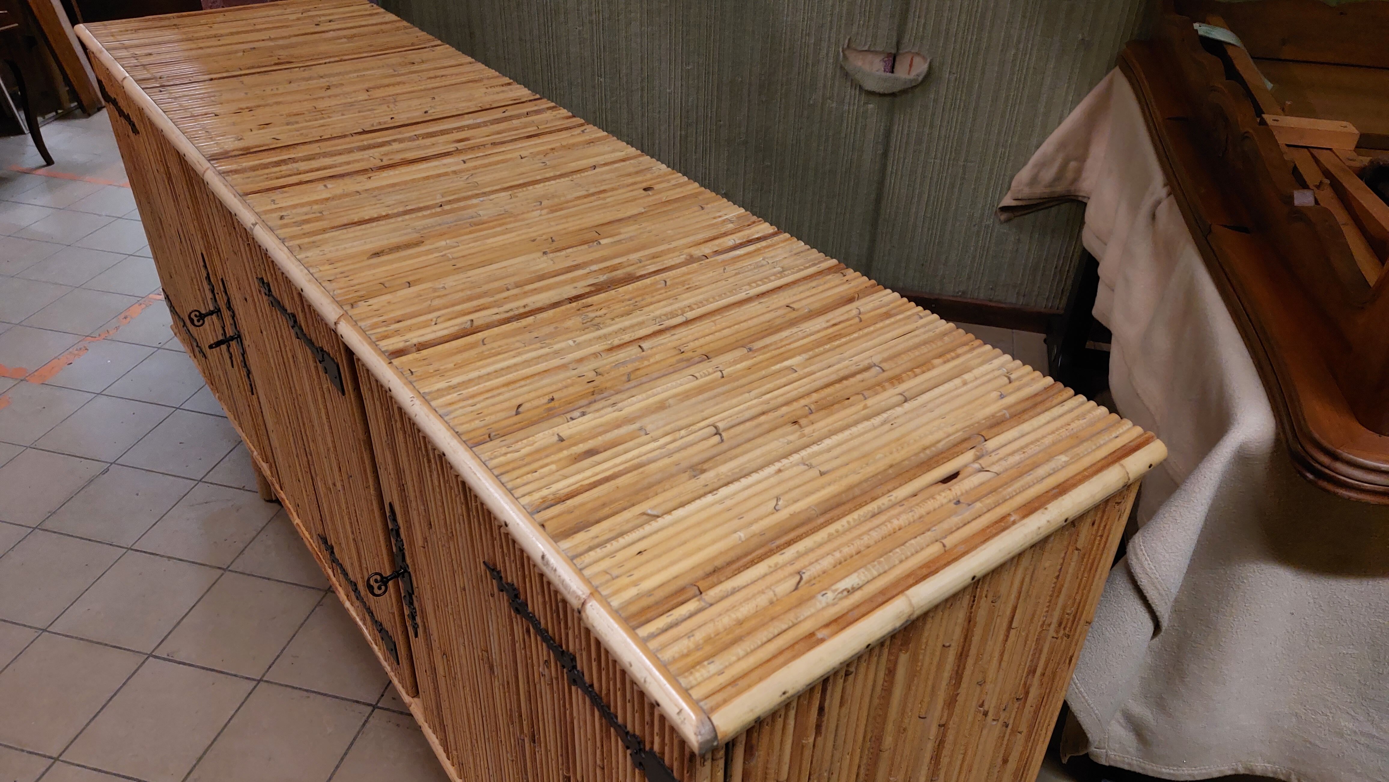 Vintage 3-door bamboo and rattan sideboard 50