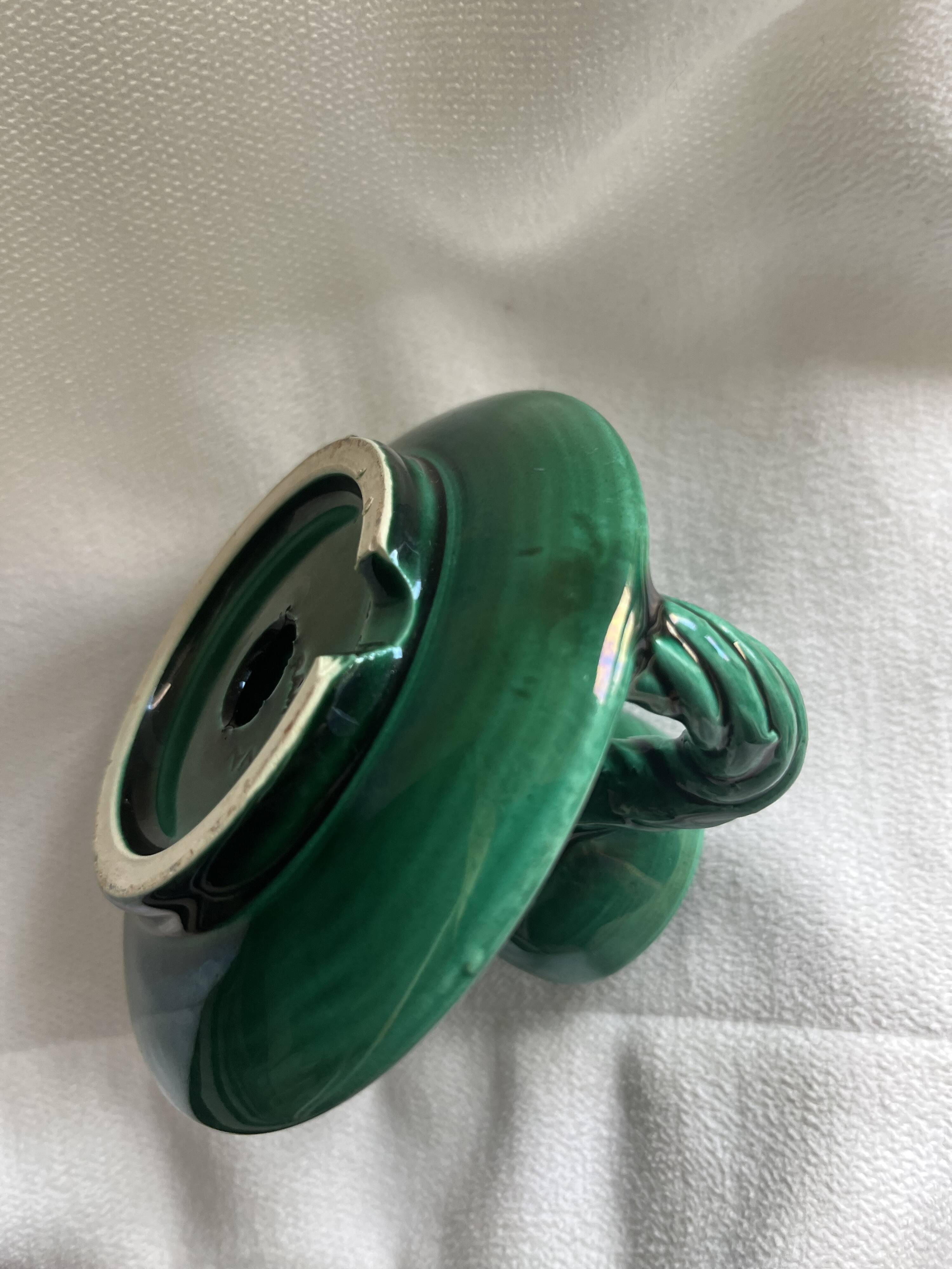 Vallauris green ceramic candlestick