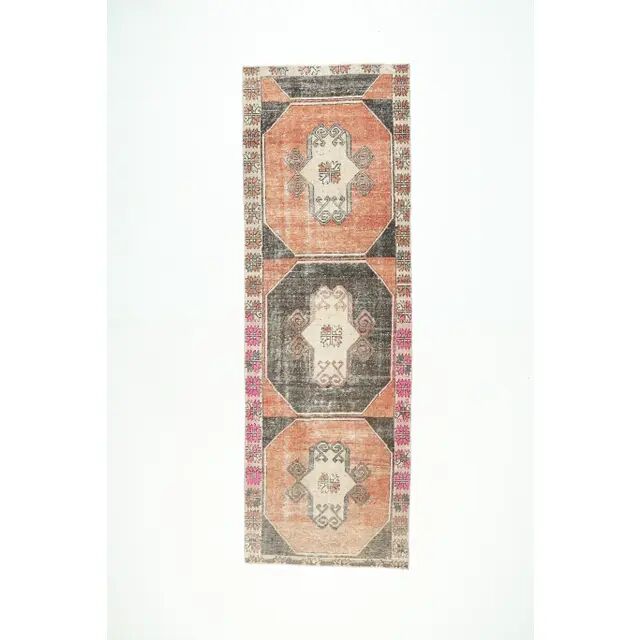 Turkish wool hand-knotted runner rug 103x305