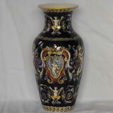 Gien earthenware vase on XX century blue background