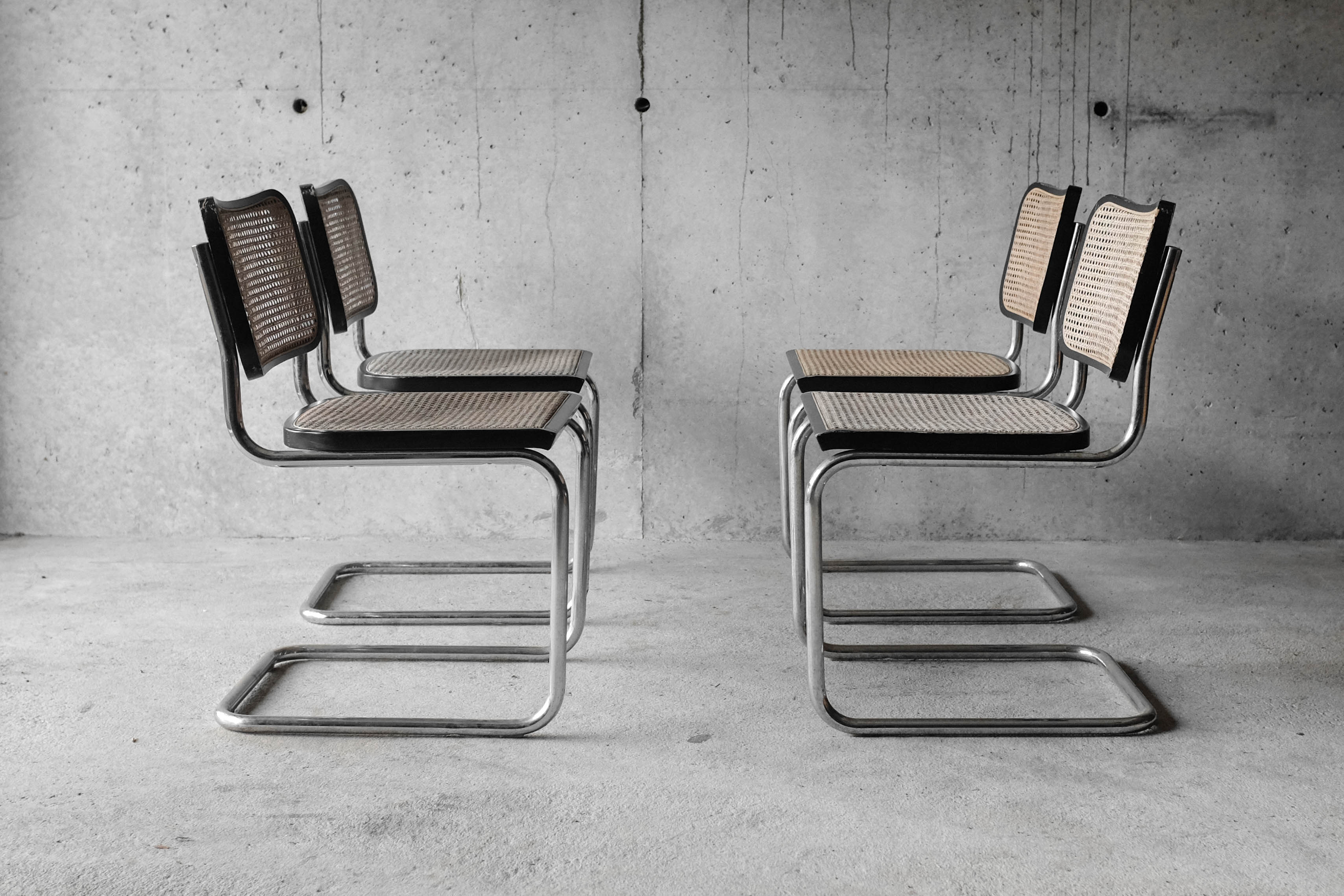 Set of 4 black cesca B32 chairs by Marcel Breuer