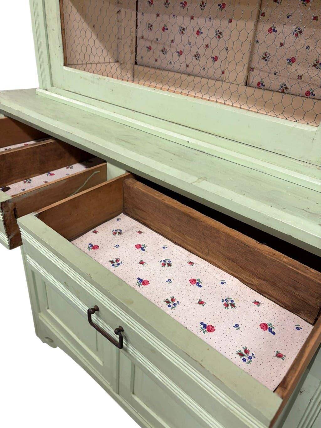Vintage mint green wooden display/storage cabinet