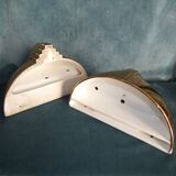 Art deco revival pair of porcelain basin wall lamps golden email circa 1980