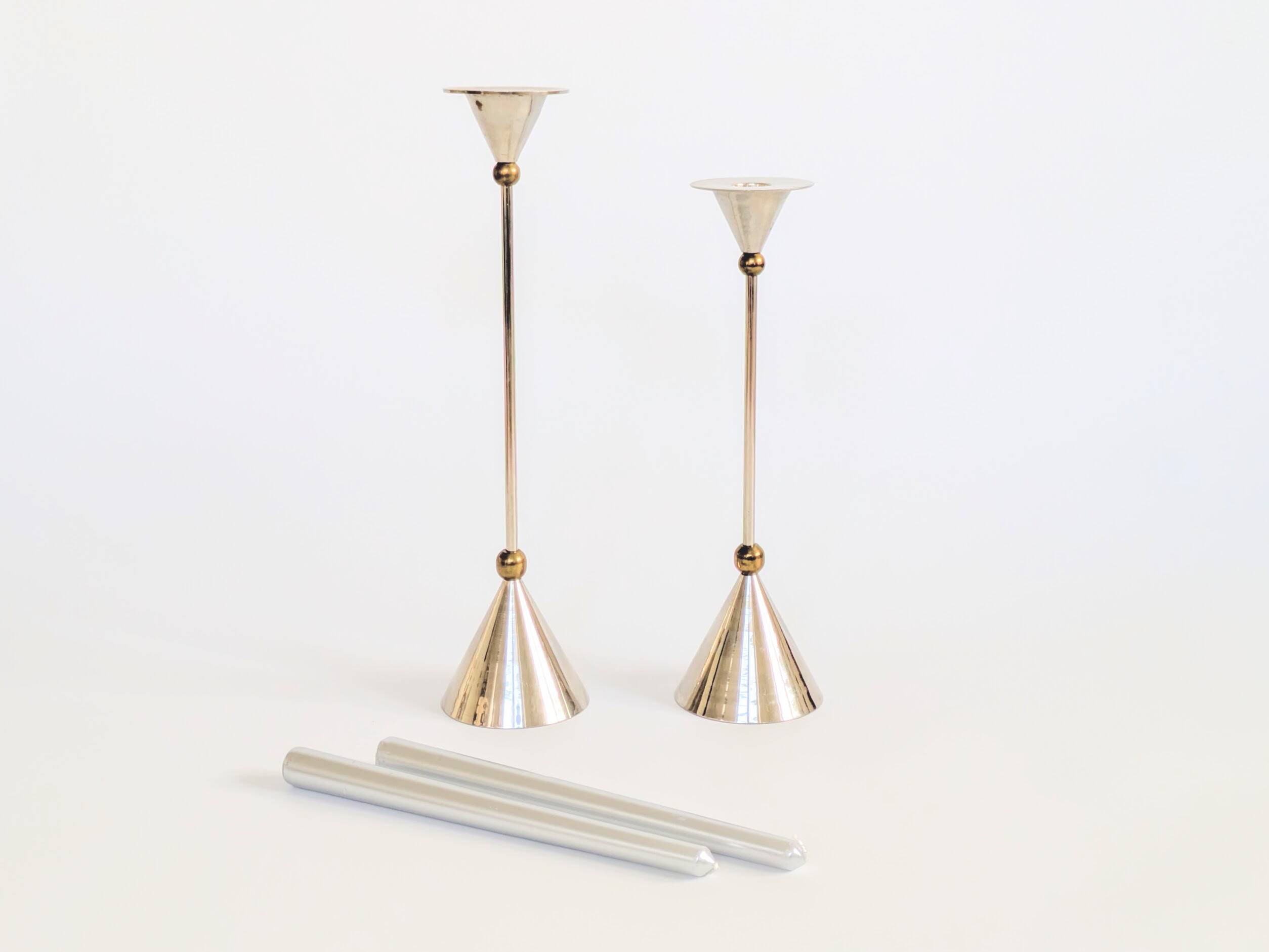Pair of candlesticks | Steel and brass | Postmodern 1980s