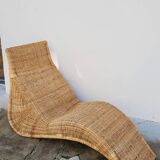 Vintage rattan chaise longue deck chair - 1970s