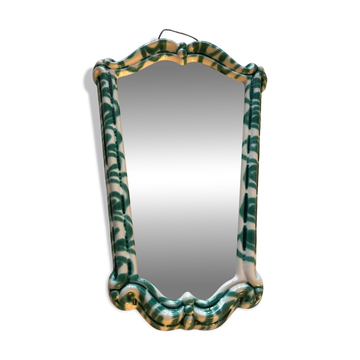 Green and white ceramic mirror by Gmundner Keramik, Austria, 1960s.