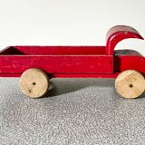 Red wooden flatbed truck, vintage toy