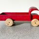 Red wooden flatbed truck, vintage toy