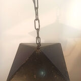 Vintage outdoor pendant light in yellow molded glass and black metal