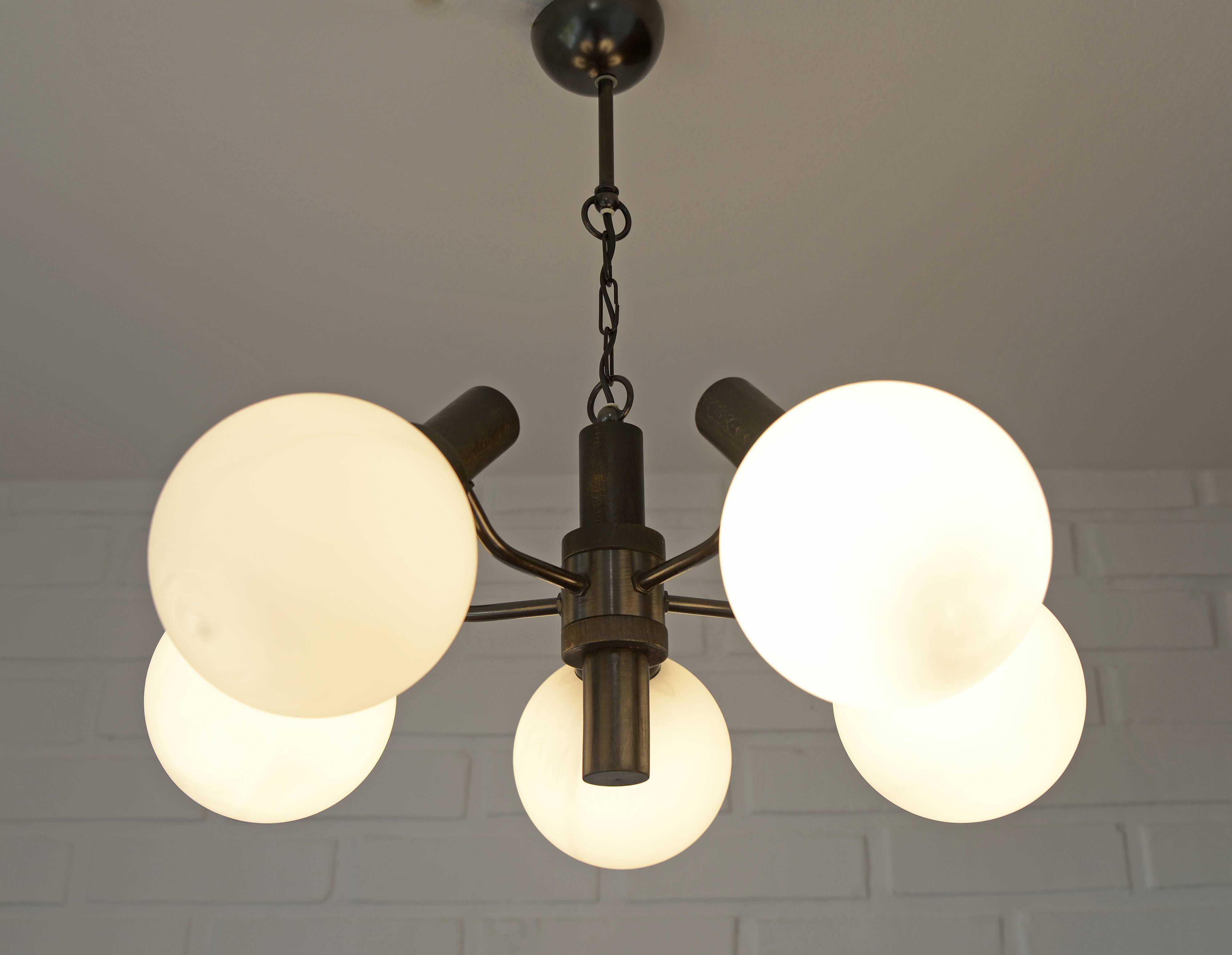 Vintage Wooden Rustic Sputnik / Copper Hanging Lamp /  Chandelier 1970's