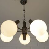 Vintage Wooden Rustic Sputnik / Copper Hanging Lamp /  Chandelier 1970's