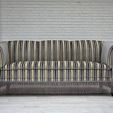 1960s, Danish 3-seater sofa, blue/beige furniture velour, beech wood legs.