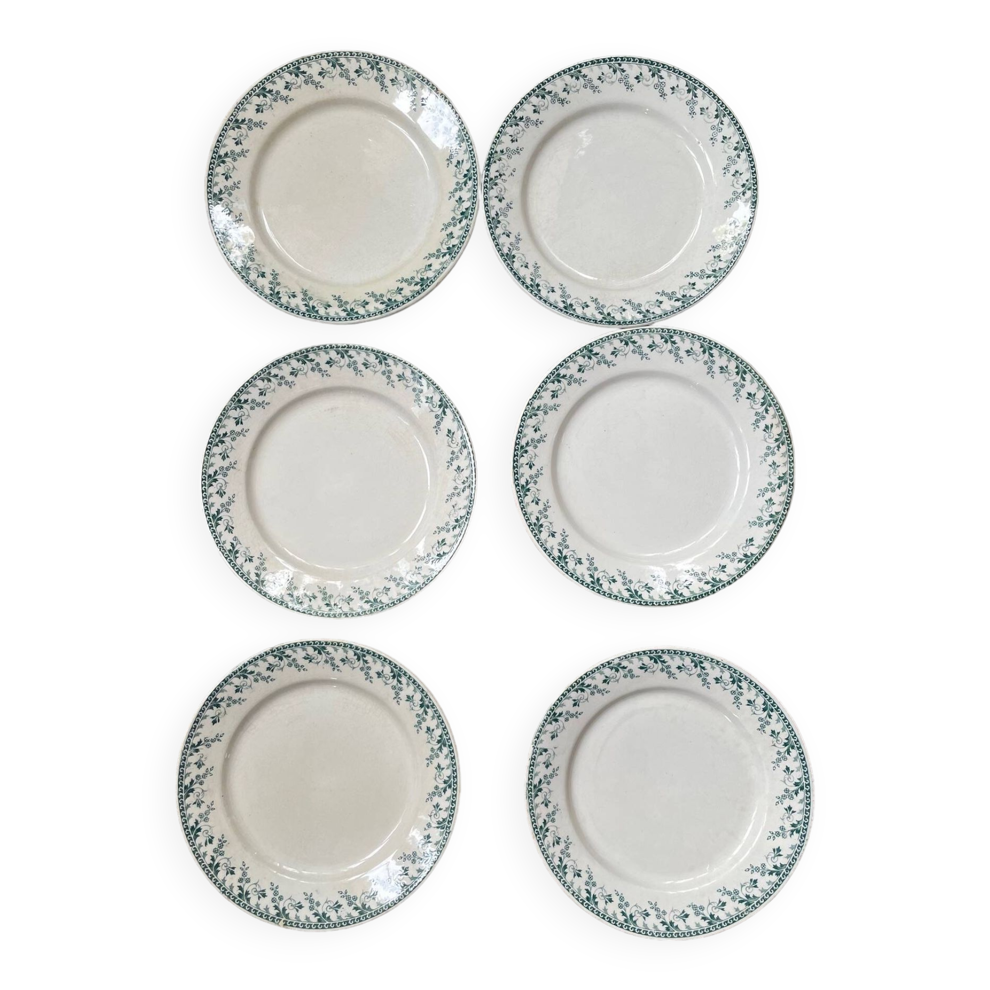 6 flat plates in opaque Gien porcelain, Montigny pattern