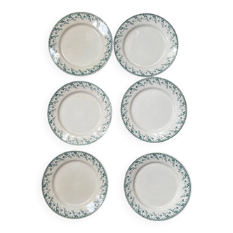 6 assiettes plates en porcelaine opaque de Gien modèle Montigny