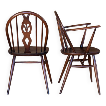 🏡✨ SUPERBE LOT DE CHAISES & FAUTEUILS EN BOIS – ERCOL ANGLAIS ✨🏡