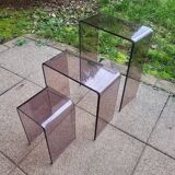 3 side tables, occasional table in smoked plexiglass, 1960s-70s.
