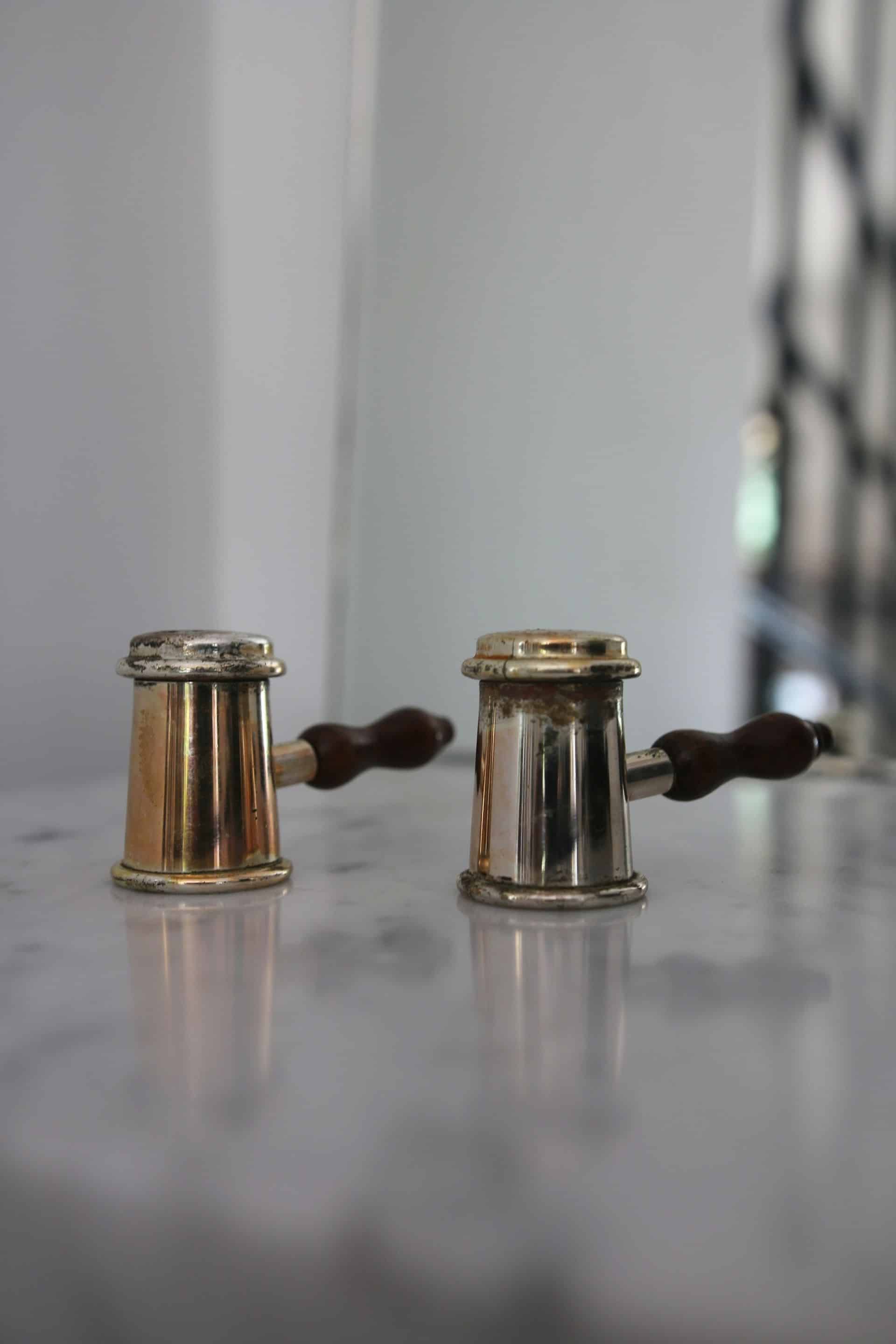 Antique brass salt and pepper shakers, Italy