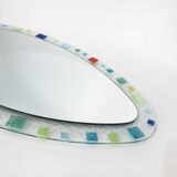 Grand miroir ovale en verre de Murano vintage des années 1970 bleu rouge jaune