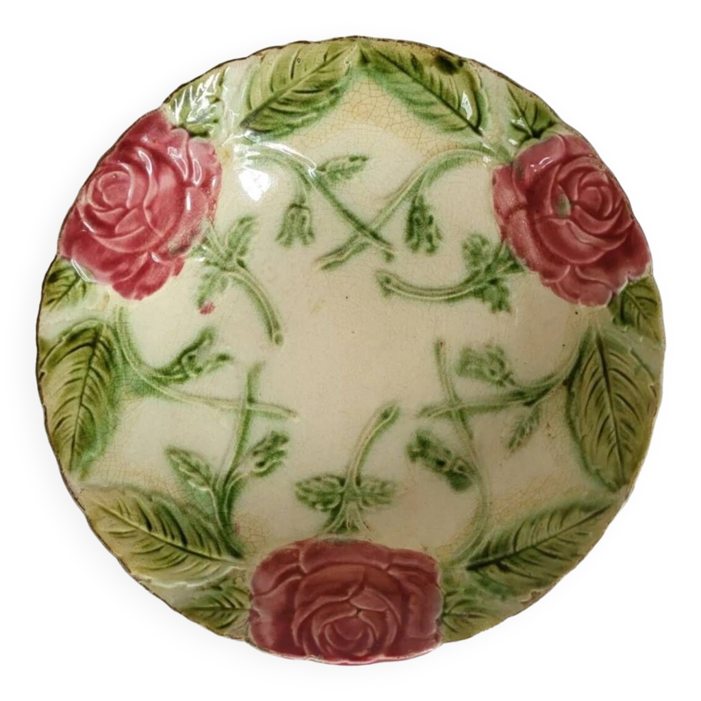 Saladier Arcopal Moyen Modèle - Décor Roses à Facettes - Verre Blanc - Occasion