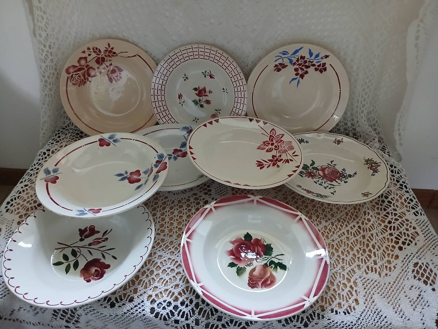 8 mismatched antique soup plates