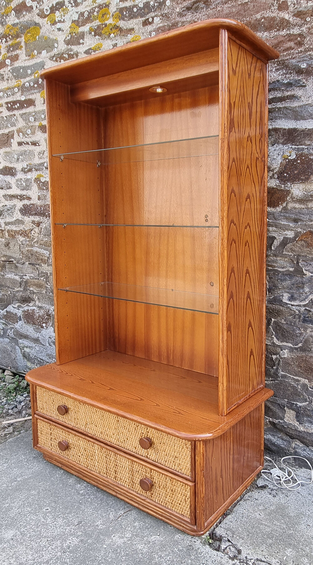 Maugrion bamboo and rattan bookcase with shelves, 1980s
