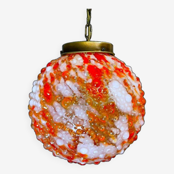 Large red splatter bubble glass hanging lamp by Marinha Grande 1960s