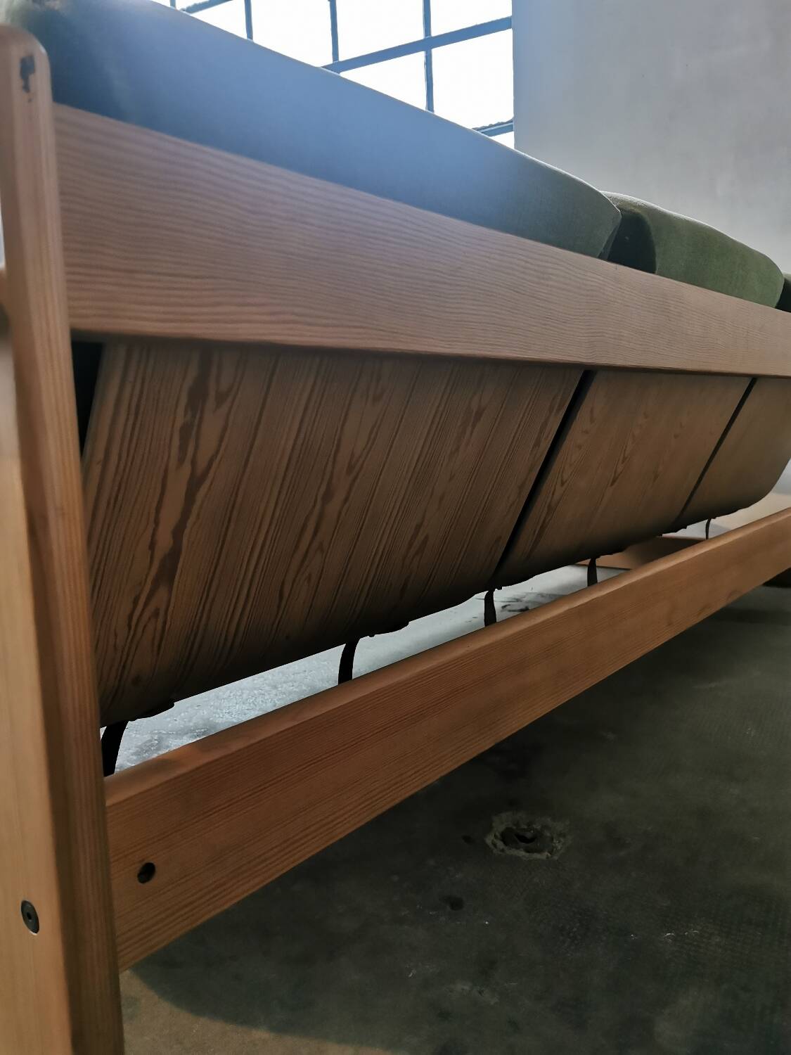 Scandinavian velvet and wood sofa