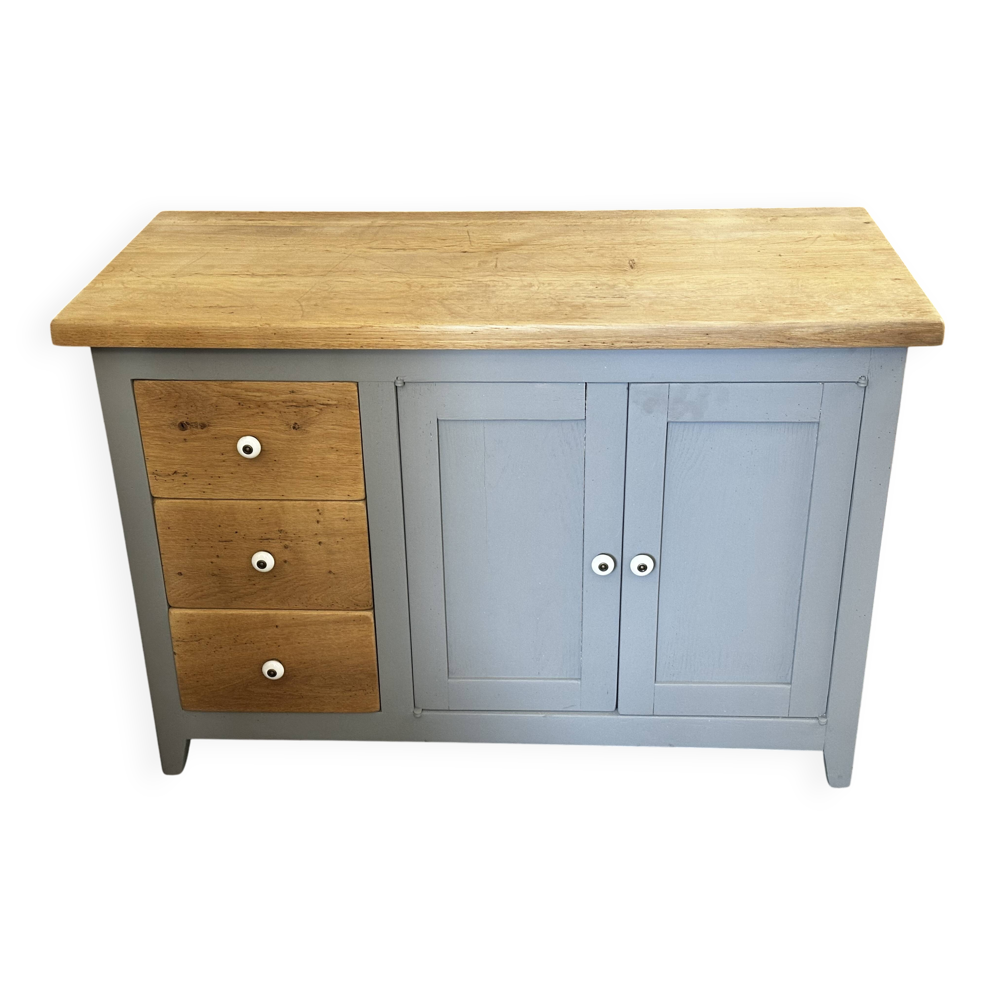 Vintage sideboard painted in gray and raw wood