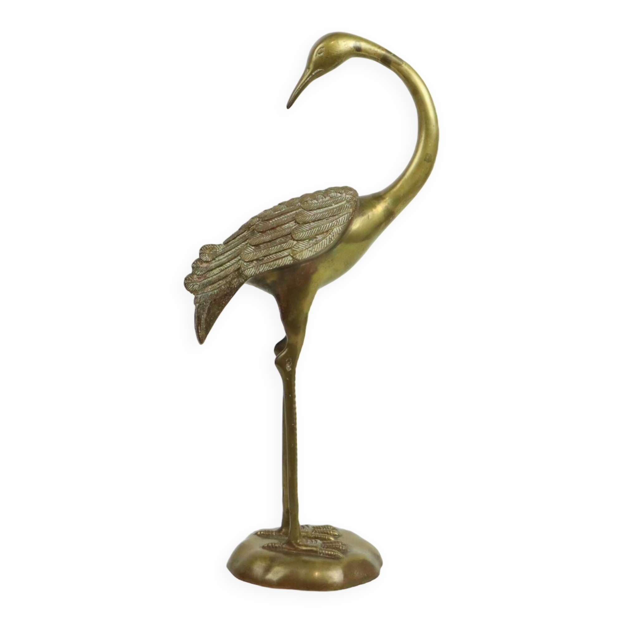Statue de héron grue en cuivre sculpture laiton vintage 42cm