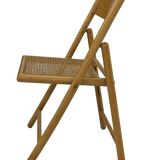 Chaise pliante minimaliste en bois et cannage, années 80