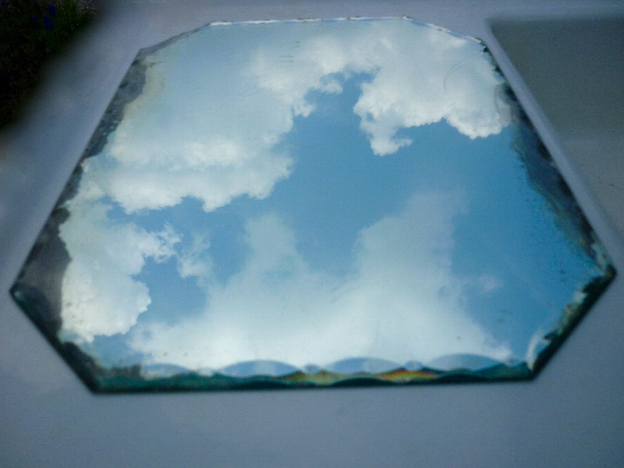 Octagonal mirror to lay, bevelled art deco 42x30