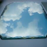 Miroir octogonal à poser, biseauté art déco 42x30