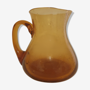 Large pitcher bubbled glass amber