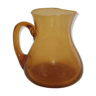 Large pitcher bubbled glass amber