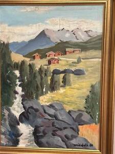 Oil on Canvas “Huts in the Mountains” by Weidofolk, Vintage & Framed