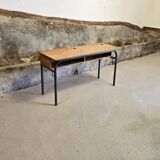 1960s double school table in oak and steel