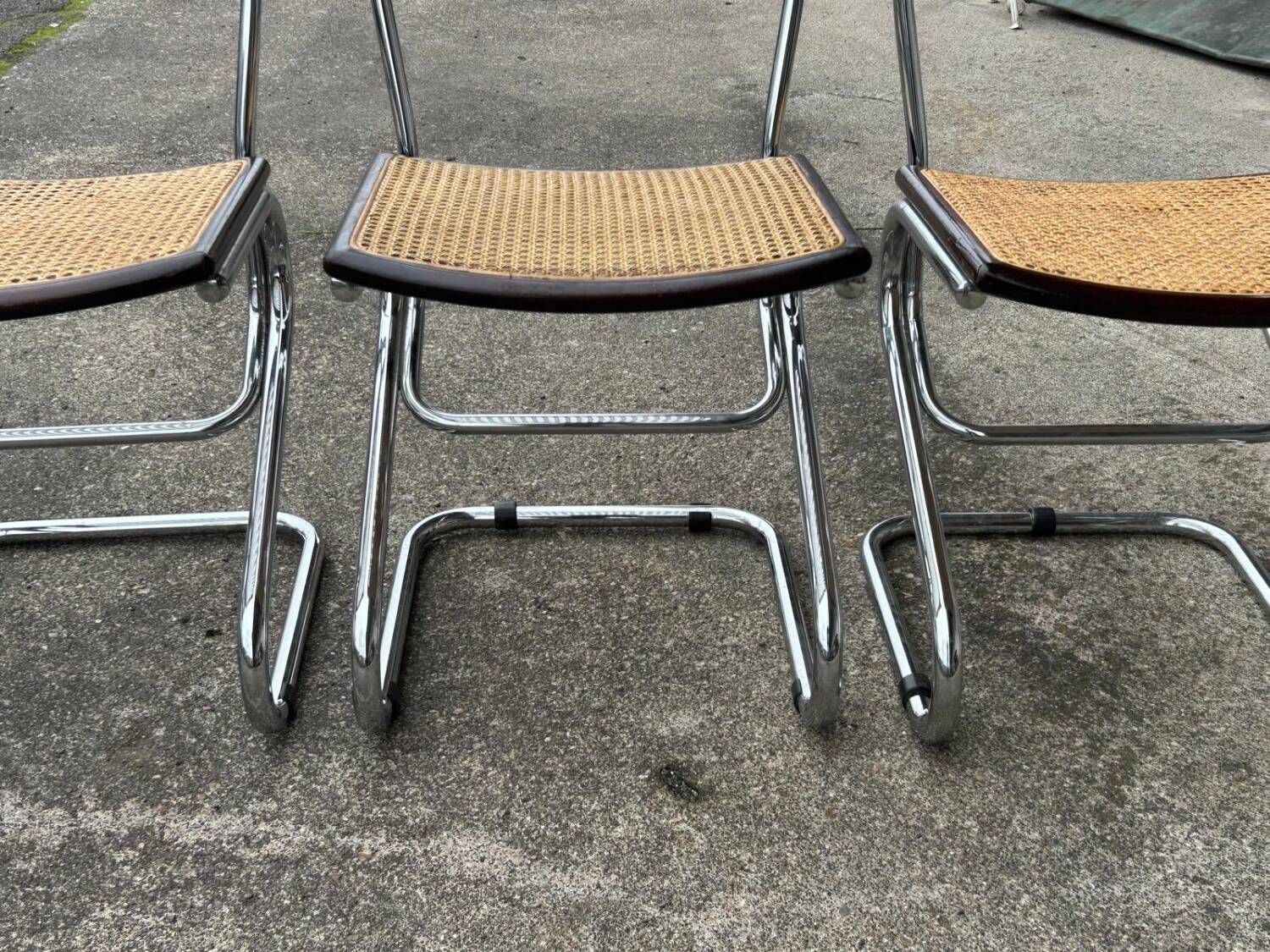 Set of Four Vintage Italian Tubular Chairs Bauhaus Style Marcel Breuer Circa 1970