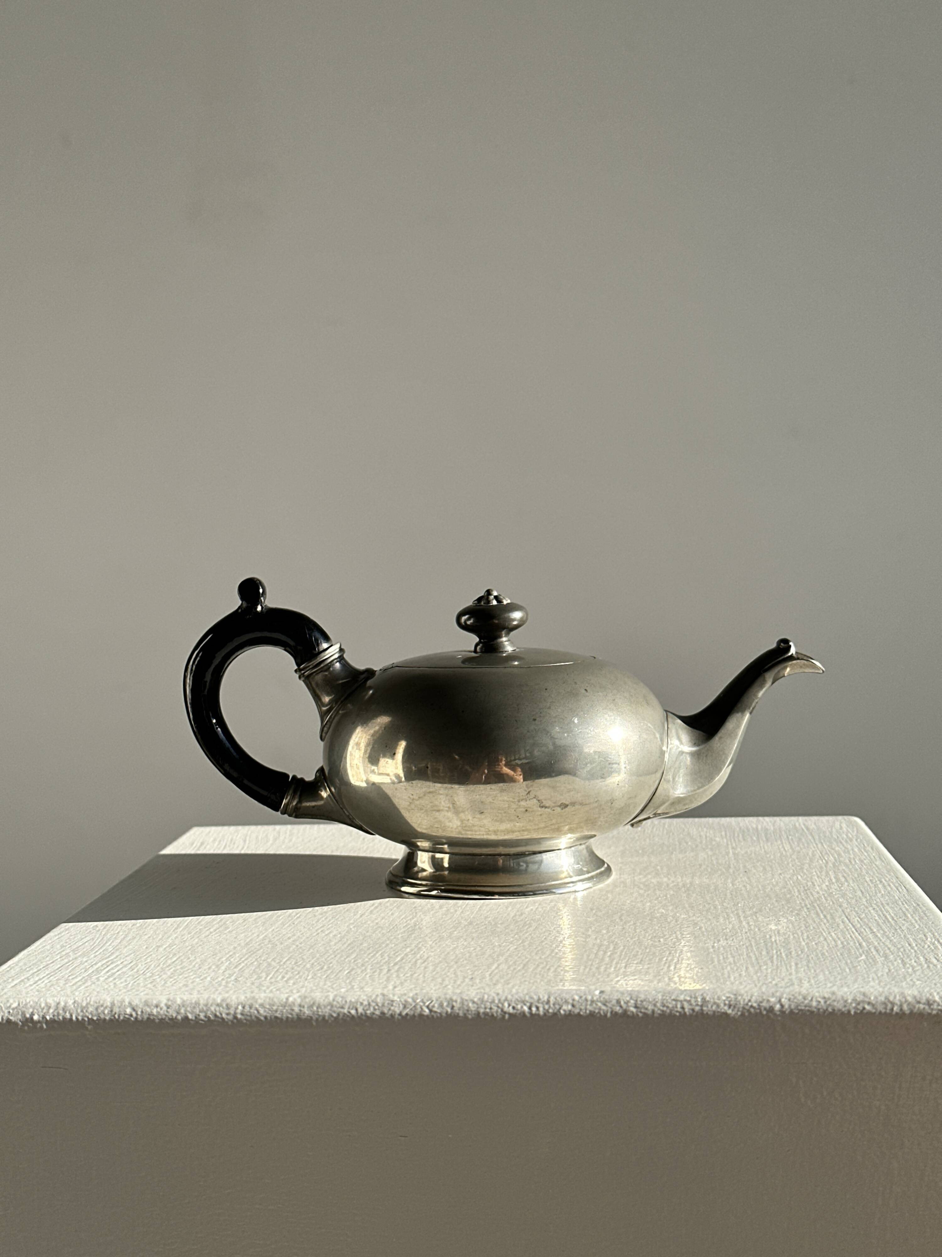 Small teapot, pewter coffee pot flattened oval shape