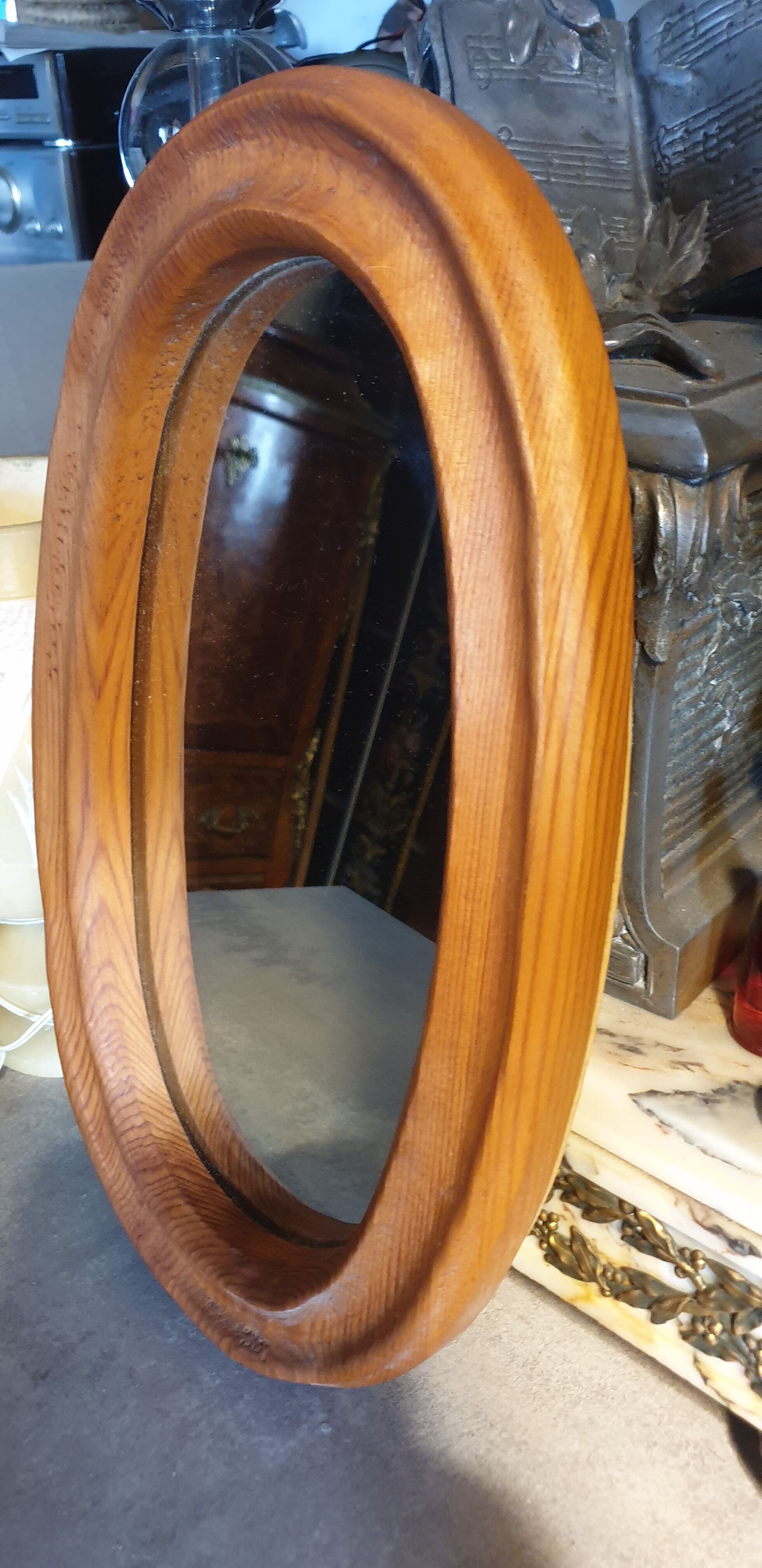 Oval solid wood mirror