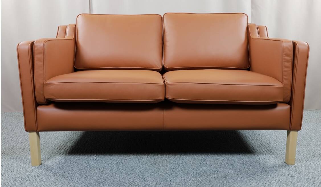 Borge Mogensen 2 seater cognac leather sofa model 2212 - newly reupholstered