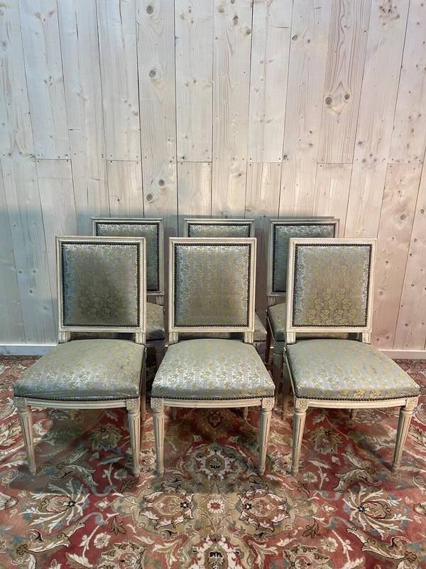Set of 6 Louis XVI chairs. Beige rechampi
