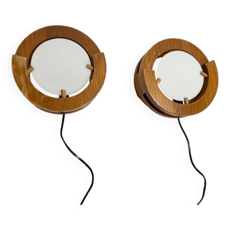 Vintage design wall light in pine and plexiglass, 1970s