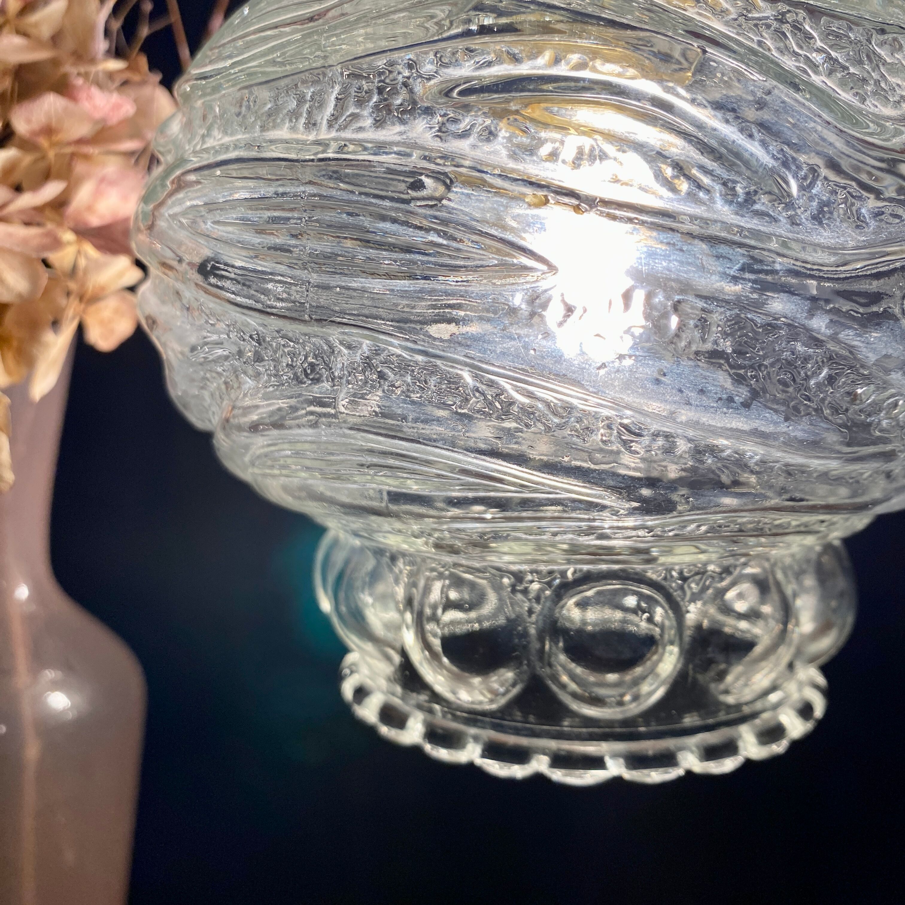 Vintage molded glass globe pendant light
